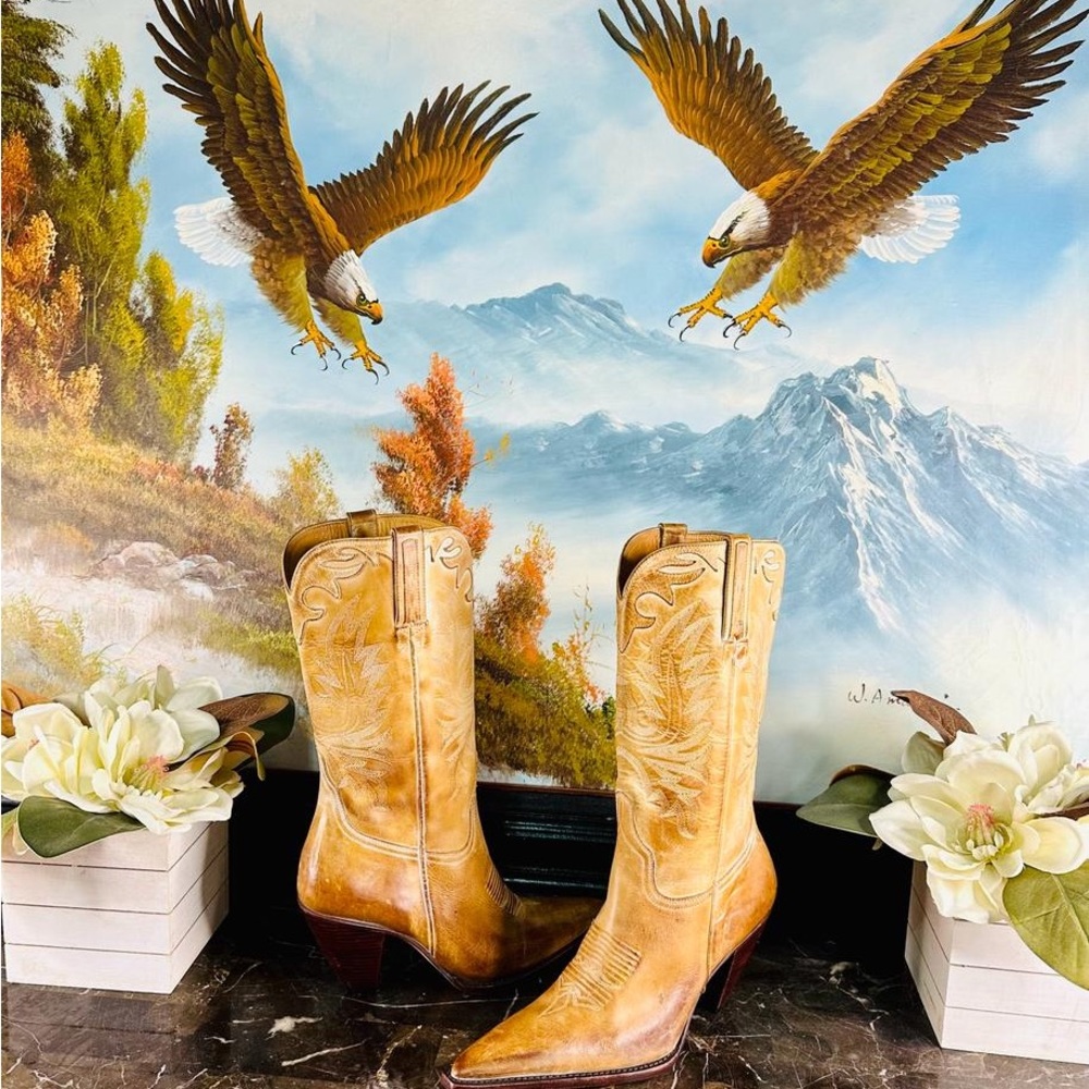 💋 Lucchese Vintage Style Charlie 1 Horse 9.5. Tan Western Cowboy Heel Boots… - Picture 5 of 12
